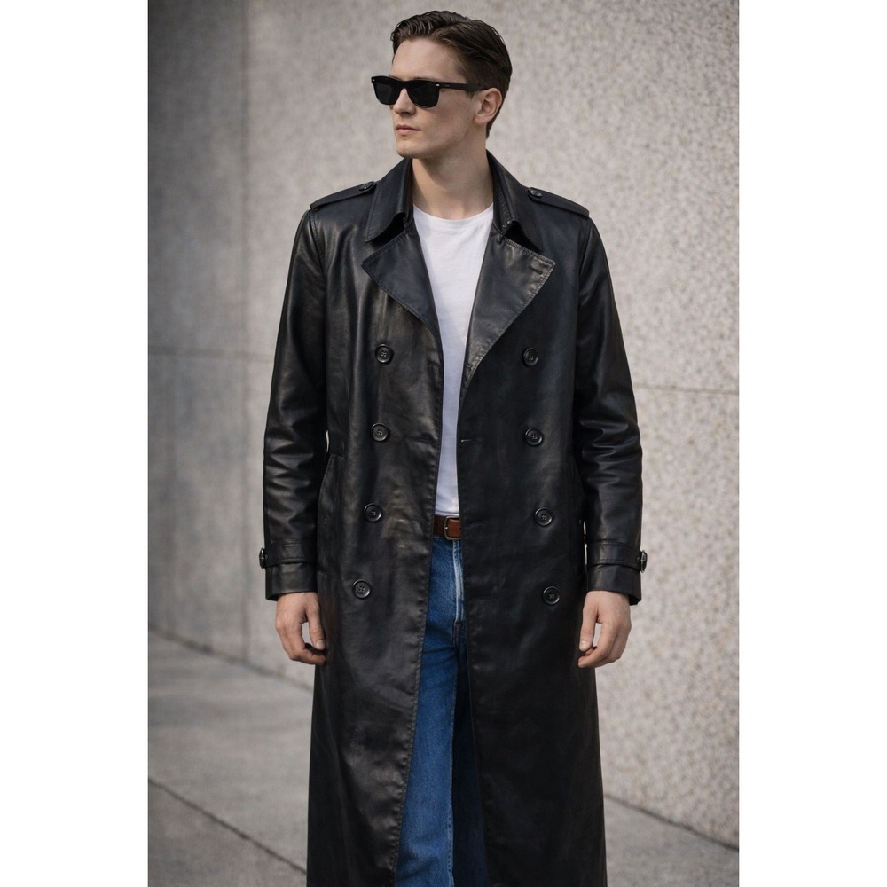 Alexander McQueen Black Faux Leather Trench Coat Made in Italy Size 48 M / Fem L